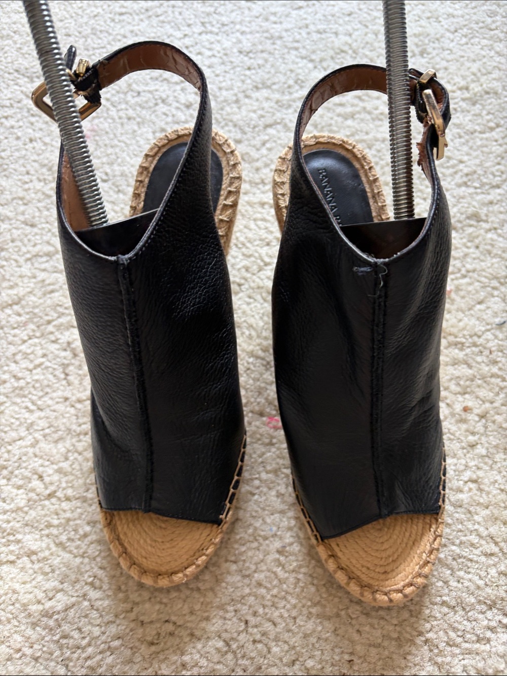 Banana Republic Black Leather Espadrille Wedge Sandals